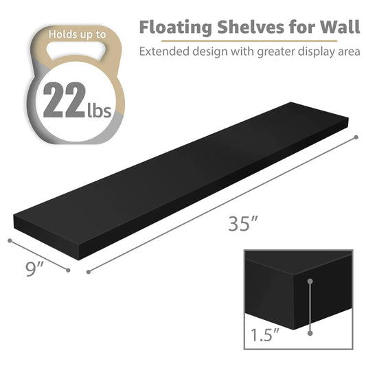 Sorbus Matte Long Floating Shelves (2 Pack) - Decorative Hanging Home Accessory for Photo Display, Beauty Vanity, Bedroom Storage, Easy Installation, Aesthetic Room Decor Piece