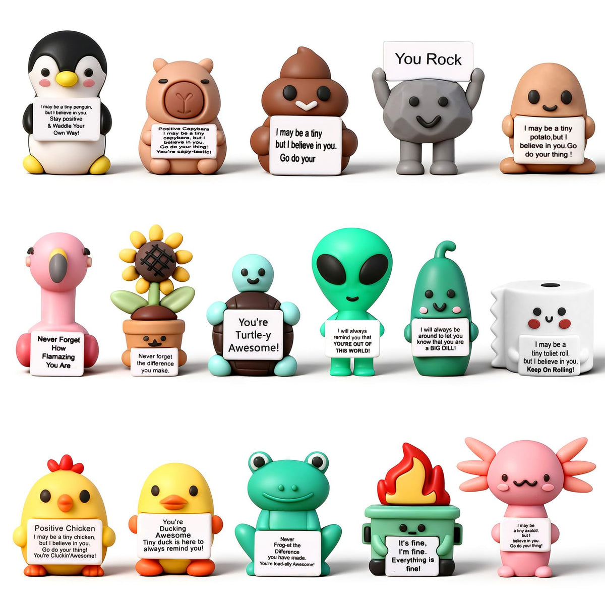 Gejoy 16 Pcs Mini Rubber You Rock Toys Mini Positive Figures Gifts, Novel
