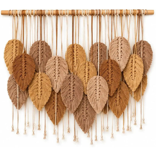 Macrame Wall Hanging Large, Boho Wall Decor, Leaf Macrame Wall Art, Woven Cotton Tapestry for Bedroom Living Room (Beige and Brown) 39" x 31"