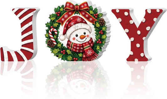 Smile Christmas Joy Wooden Tiered Tray Decor Snowman Wreath Letter Sign Winter Desktop Table Ornament Set