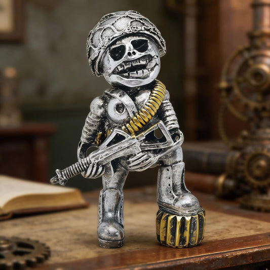 Skeleton Warrior Resin Sculpture, Machine Gunner Decor, Unique Gift for Men