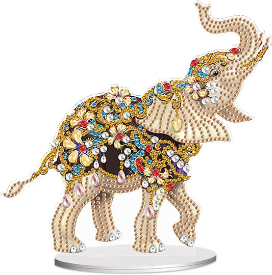JISHSHAY Diamond Art Desk Ornaments Diamond Painting Desktop Decoration Gem Art Table Top Decorations Gem Painting Table Ornaments Mosaic Kits for Adults Desk Top Kits with Special Shaped Elephant
