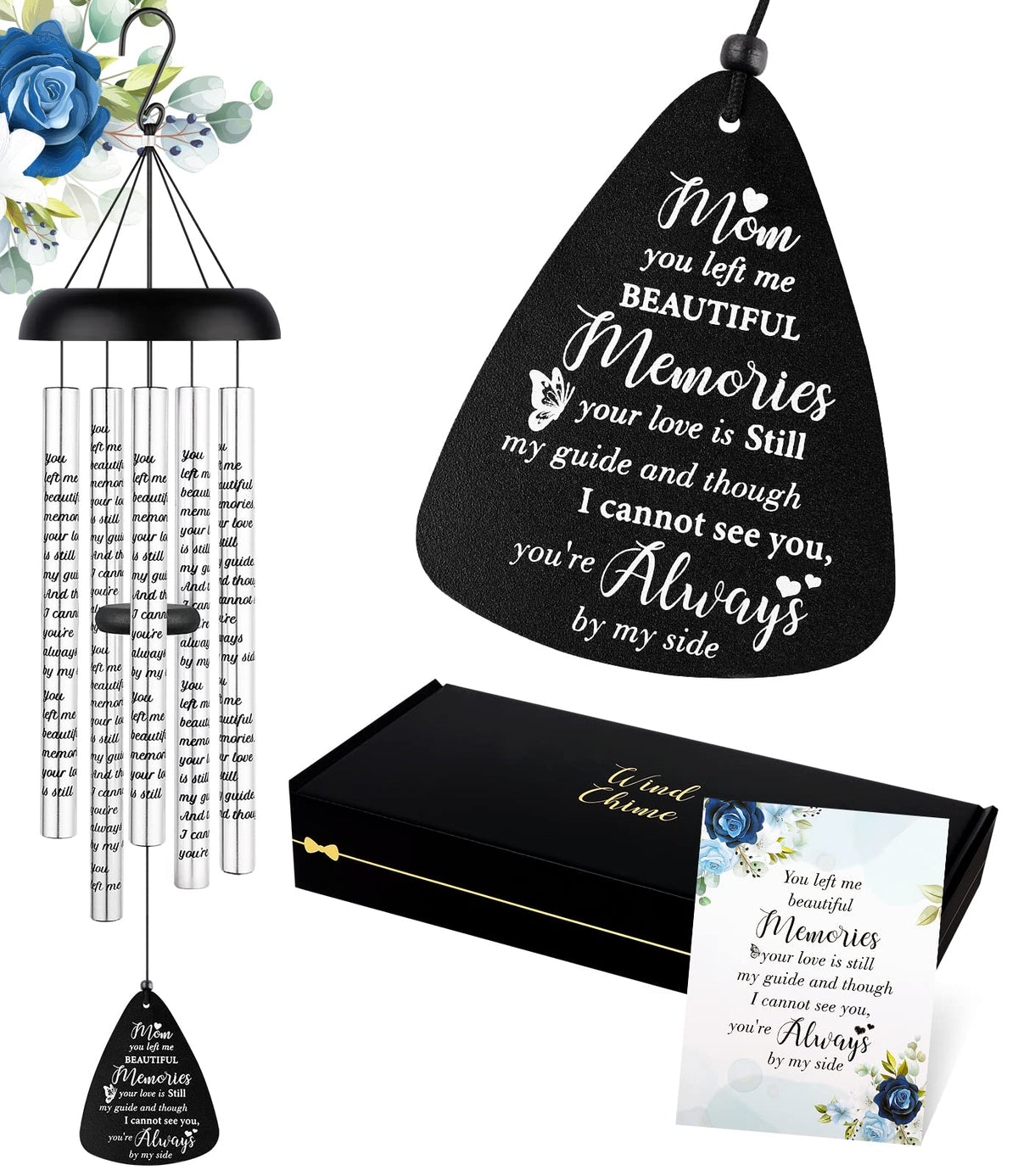 Fabuday 32'' Sympathy Wind Chimes Memorial Gift for Loss of Loved One Black