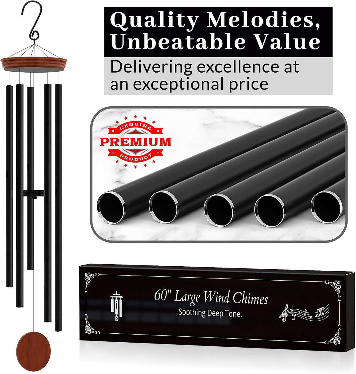 60" Extra Large Wind Chimes for Outside Deep Tone - Soothing Wind Chimes Outdoor Unique, Big Huge Long Windchimes for Outside for Outdoors
