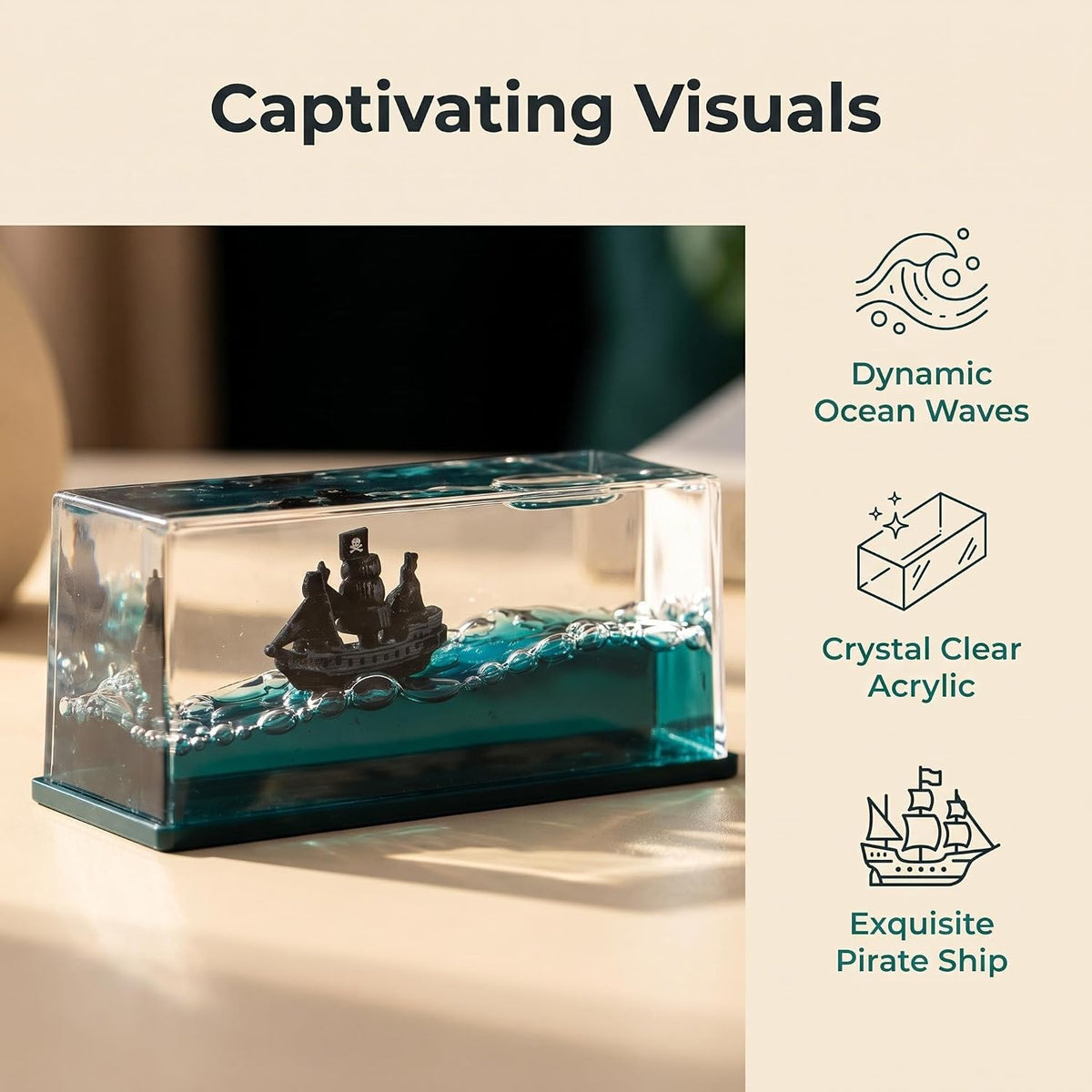 Unsinkable Black Pearl Pirate Ghost Ship in a Fluid Drift Bottle