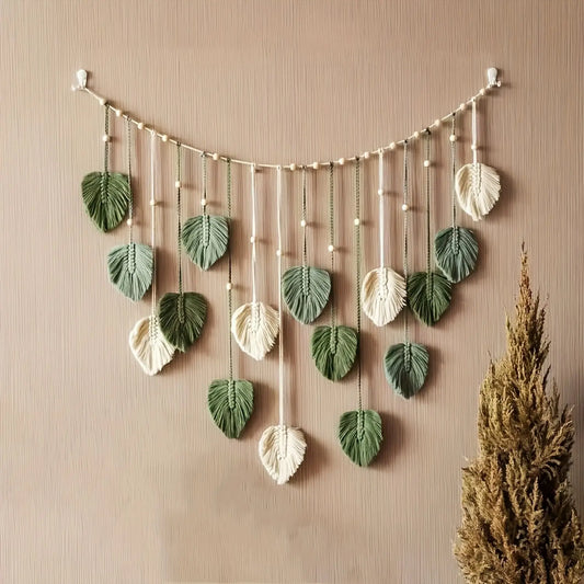 Bohemian Macrame Leaf Wall Hanging - Bohemian Indoor Recreation Ornament, Rustic Home Decor, Room Decor Gift for Mom, Bedroom & Kitchen Accessory