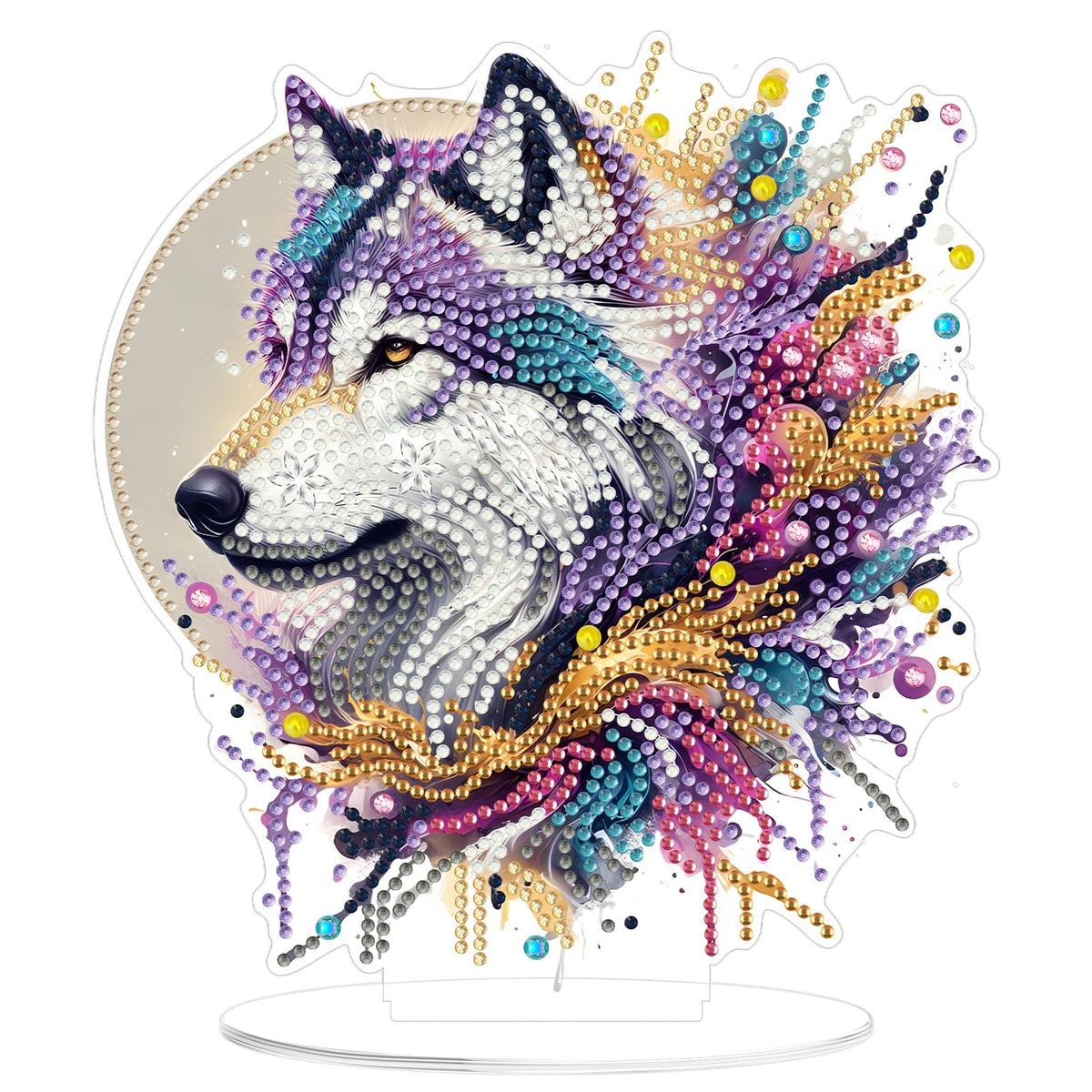 MOGTAA 5D Wolf Diamond Art Desktop Ornaments Kits for Adults Double Sided, DIY Stand Up Tabletop Ornament Animal Kits, Special Shaped Crystal Gem Art Painting for Home Office Table Decor Gift