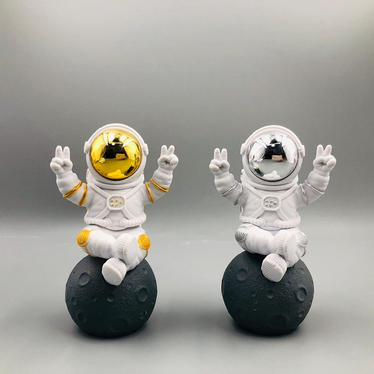 Astronaut Figurine Statue, Silver & White Space Decor Ornament
