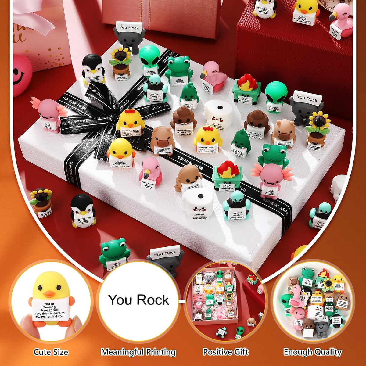 Gejoy 16 Pcs Mini Rubber You Rock Toys Mini Positive Figures Gifts, Novel