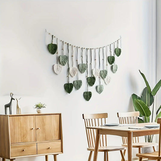 Bohemian Macrame Leaf Wall Hanging - Bohemian Indoor Recreation Ornament, Rustic Home Decor, Room Decor Gift for Mom, Bedroom & Kitchen Accessory
