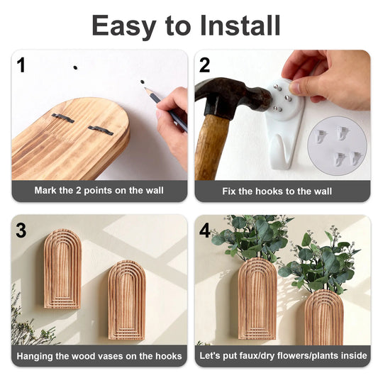Ivydale 2-Pack Decorative Lightweight Wooden Wall Vase Set with Fake Plants, Boho Modern Farmhouse Hanging Planters for Narrow Spaces, Brown House Decor Gift for Bedroom Aesthetic Decorations, Wall Decor