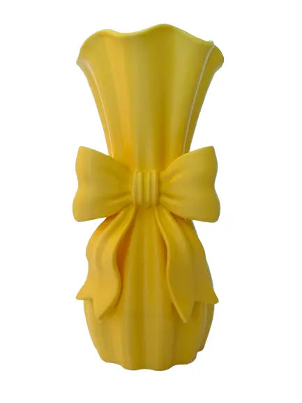 Multicolored Ribbed Bow Plastic Vase - Lightweight Aesthetic Home Decor Mini Accent Piece, Bows-Adorned Multicolored Vases for Special Occasion Gift (Ideal for Mum)