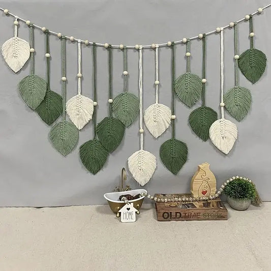 Hangable Bohemian-Rustic Macrame Leaf Hanging Wall Decoration with Fringe Detail - 75cm Nature-Inspired French Country Home Decor Accent, Gift-Ready for Bedroom, Engagement, Valentine's Day Gifts for Friends