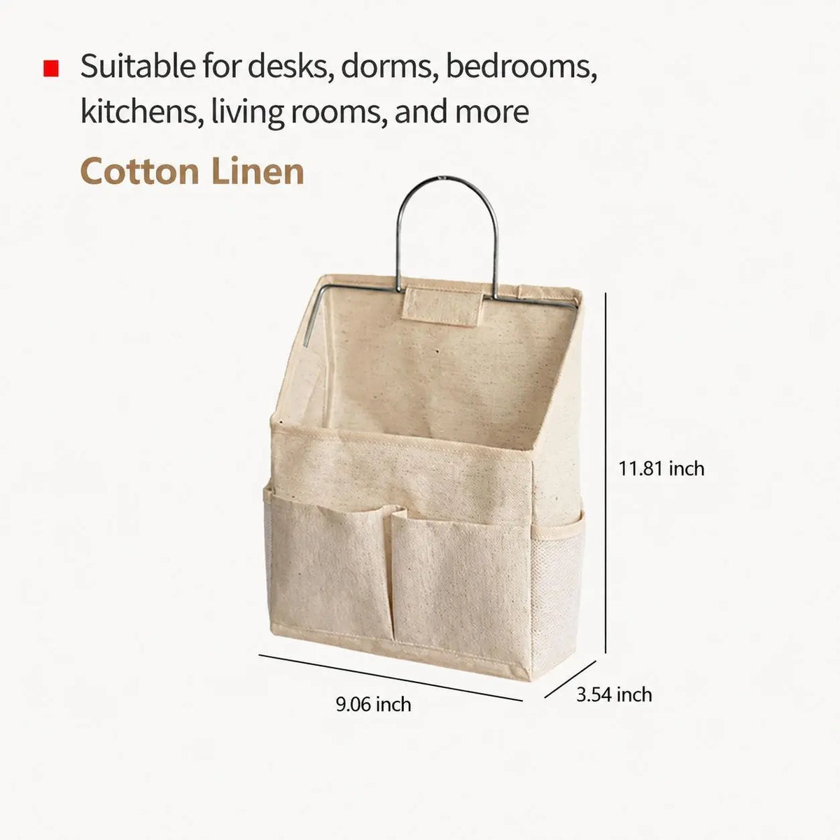 Cotton-Linen Style Wall Hanging Organizer with Stainless Steel Frame, Multi-Pocket Hanging Storage Bag for Easy Installation, Wall-Mount Holder for Books, Phone, Remote, Stationery (Home, Office Use)