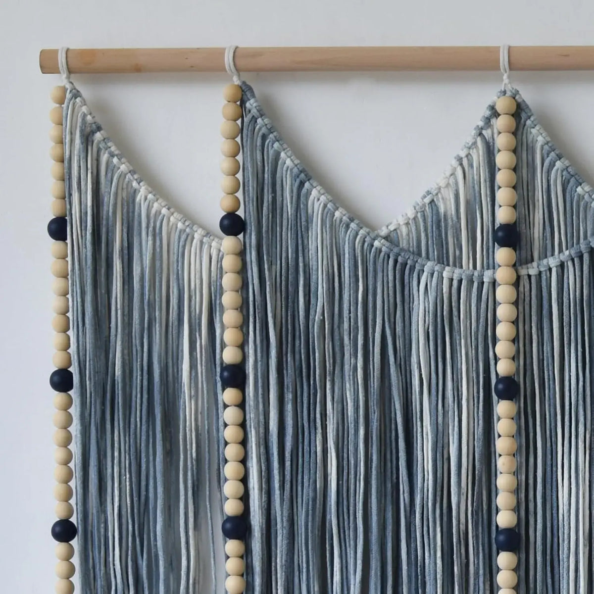 Large Macrame Wall Hanging 57x43 Inch Blue Dip Dye Bead Boho Wall Decor Handmade Cotton Wall Art