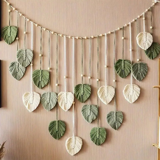 Bohemian Macrame Leaf Wall Hanging, Boho Style Decorative Wall Decor, Interior Wall Hanging Decor for Home Living Room and Bedroom, Home Decor, Ornaments, Boho Decoration