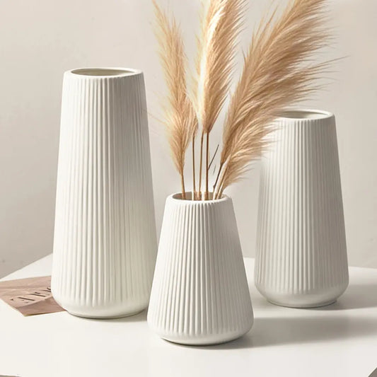 Ceramic-Like Plastic Vases Set of 3 - Shatterproof Lightweight PP for Indoor/Outdoor, Tall/Medium/Small, Patio Decor Kids & Pets Friendly, Modern Home, Home Decoration, Home Decorative Vase, Decorative Flower Vase