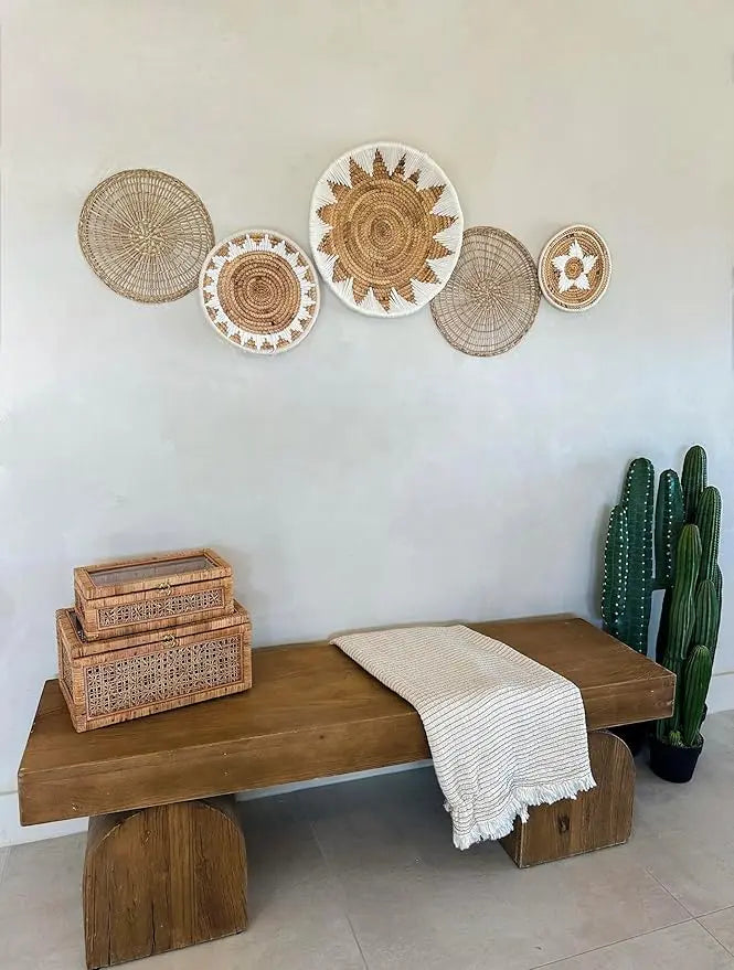 TheNamiCollection Woven Wall Basket Set - Five Hanging Seagrass Baskets. Organic Modern Styled Baskets Perfect For Trendy, All Natural Home Decor