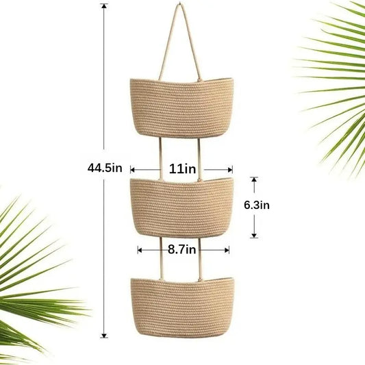 Hanging Over-the-Door & Wall-Mounted 3-Tier Natural Cotton Woven Organizer Basket - 44.5 Inches, Decorative Storage for Closets, Ideal Baby Showers & Birthdays Gift, Mother's Day
