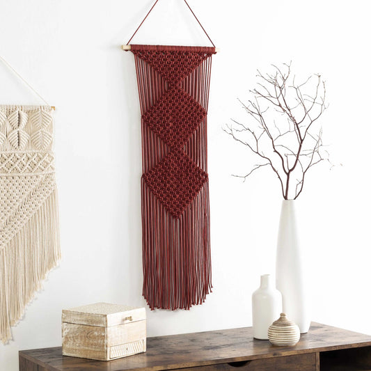 Columbio Rust Macramé Wall Hanging Decor - Hangable Boho Shabby Chic Colorful Decorative Accent for Blank Wall, Home Supplies